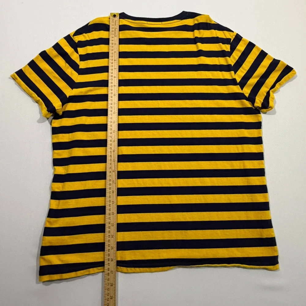 Polo Ralph Lauren T Shirt Mens Large L Yellow Navy Blue Striped Crewneck Skater